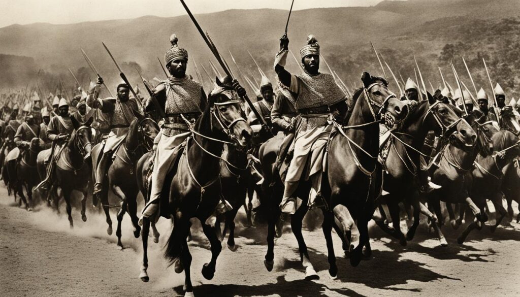 Emperor Menelik II leading the Ethiopian army in the Battle of Adwa